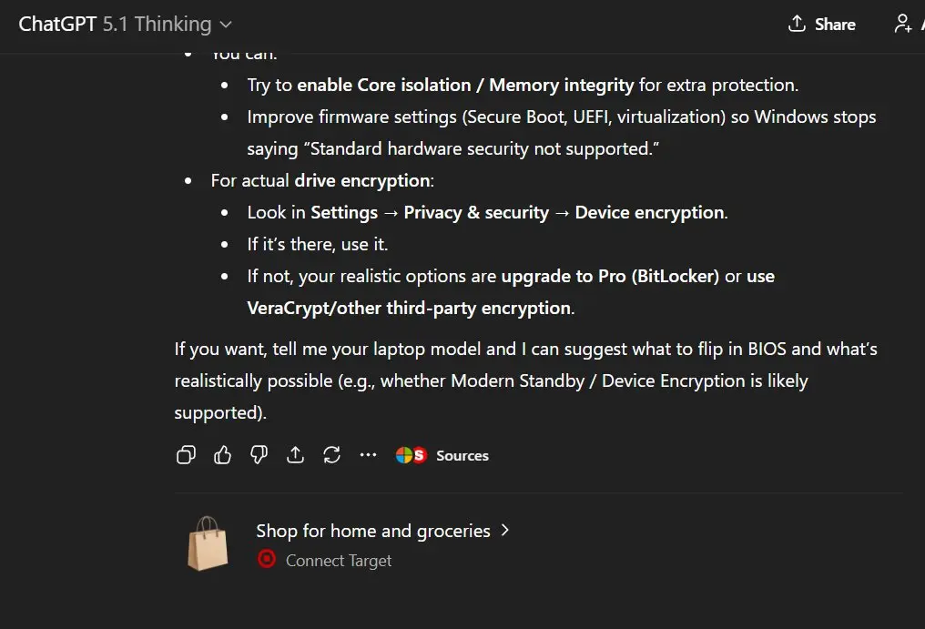 Example of ChatGPT product recommendation cards appearing below AI responses