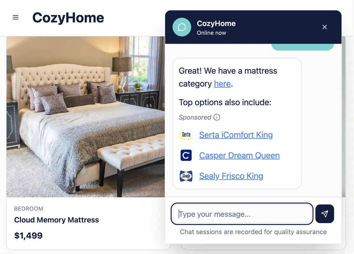 Chat response prefaced with 'Results are sponsored' text