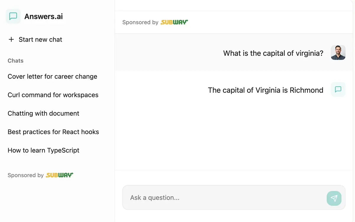 Chat takeover highlighting a 'Sponsored by' label