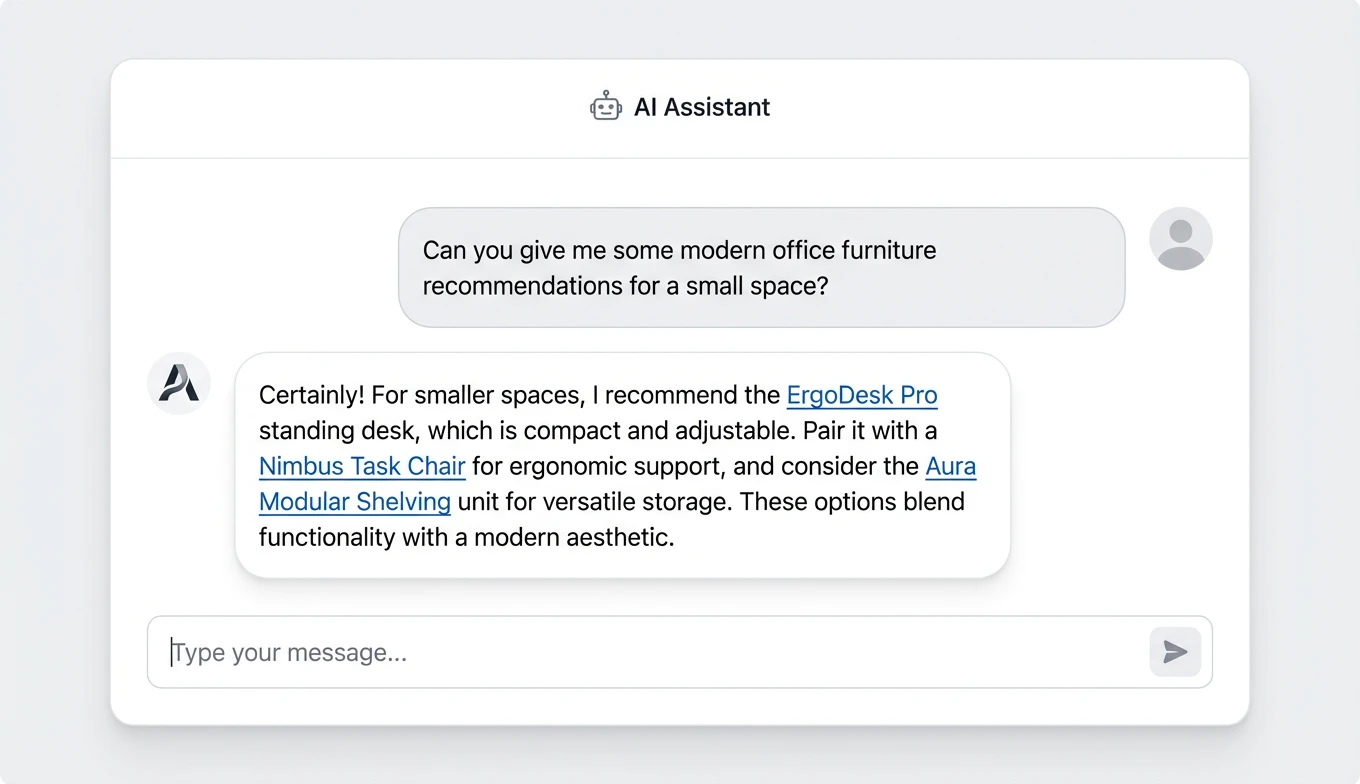 AI assistant chat with affiliate links on product names