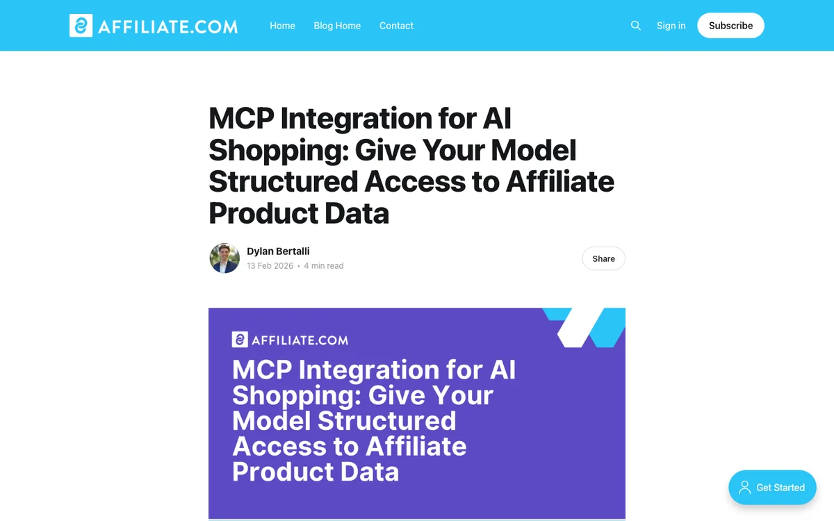 Affiliate.com blog post announcing MCP integration for AI shopping and structured affiliate product data