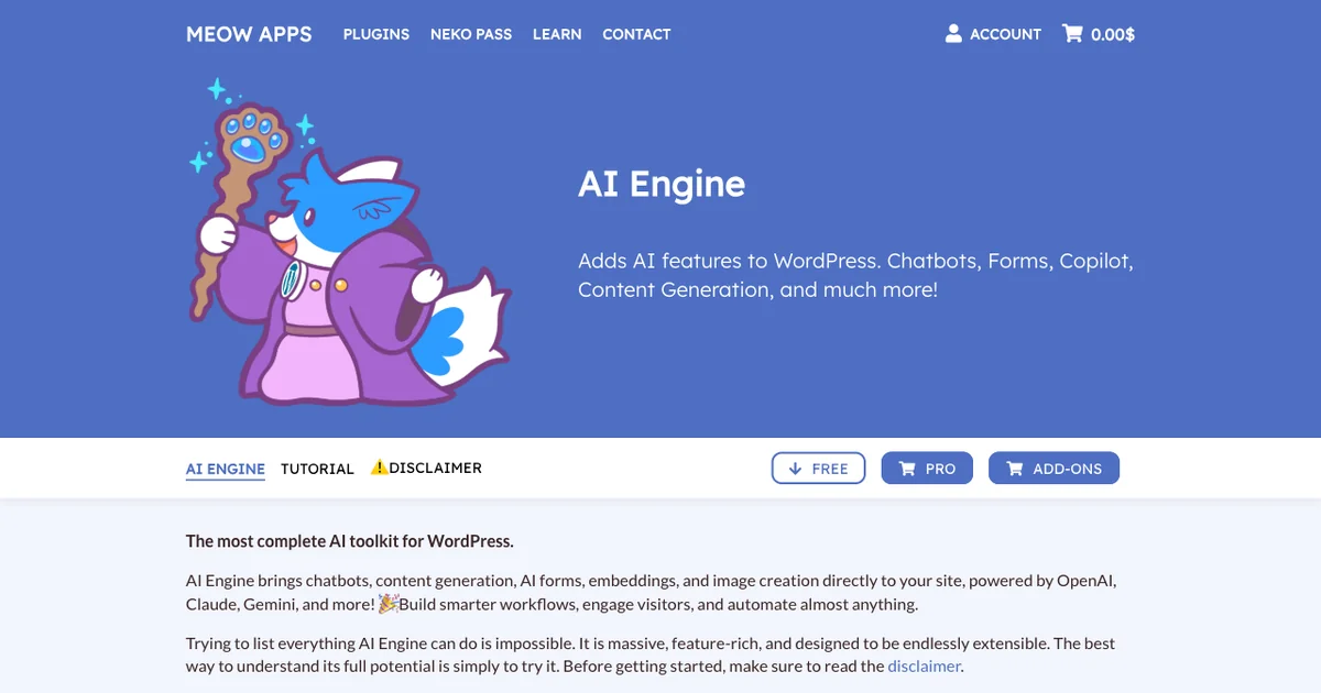 AI Engine WordPress AI chatbot plugin from Meow Apps