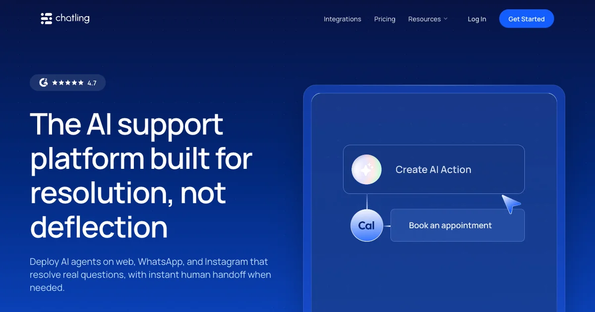 Chatling no-code AI chatbot builder with a visual flow builder for any website