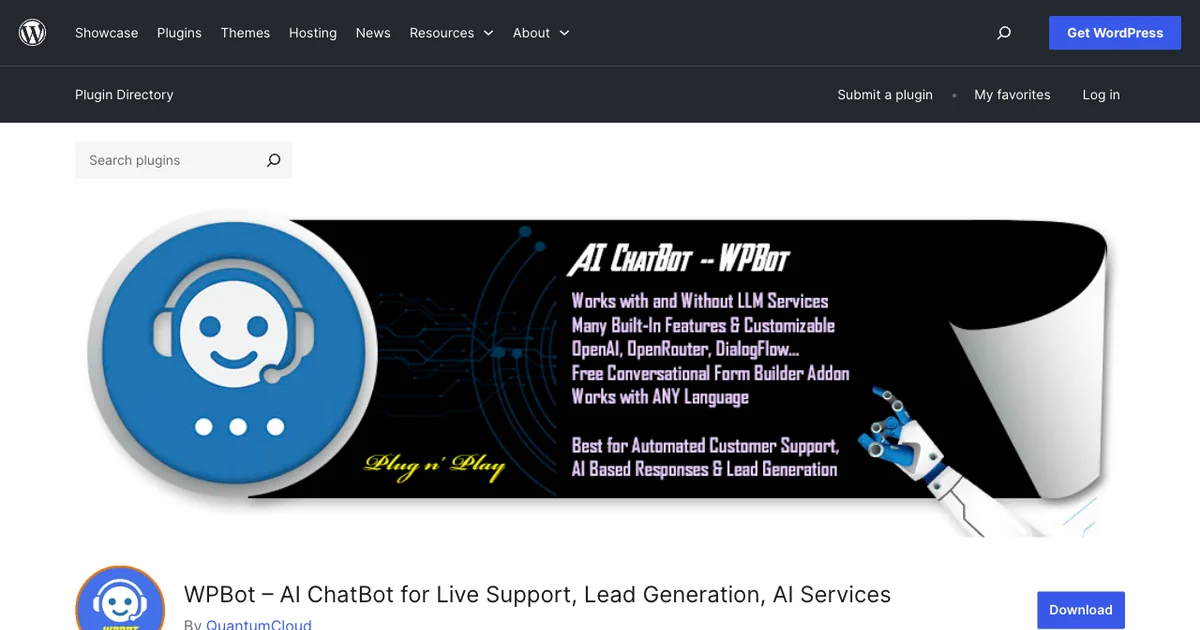 WPBot WordPress chatbot plugin with rule-based and AI modes