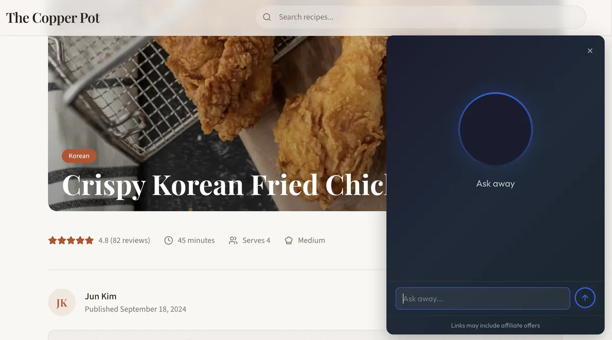 ChatAds AI widget open on a content page