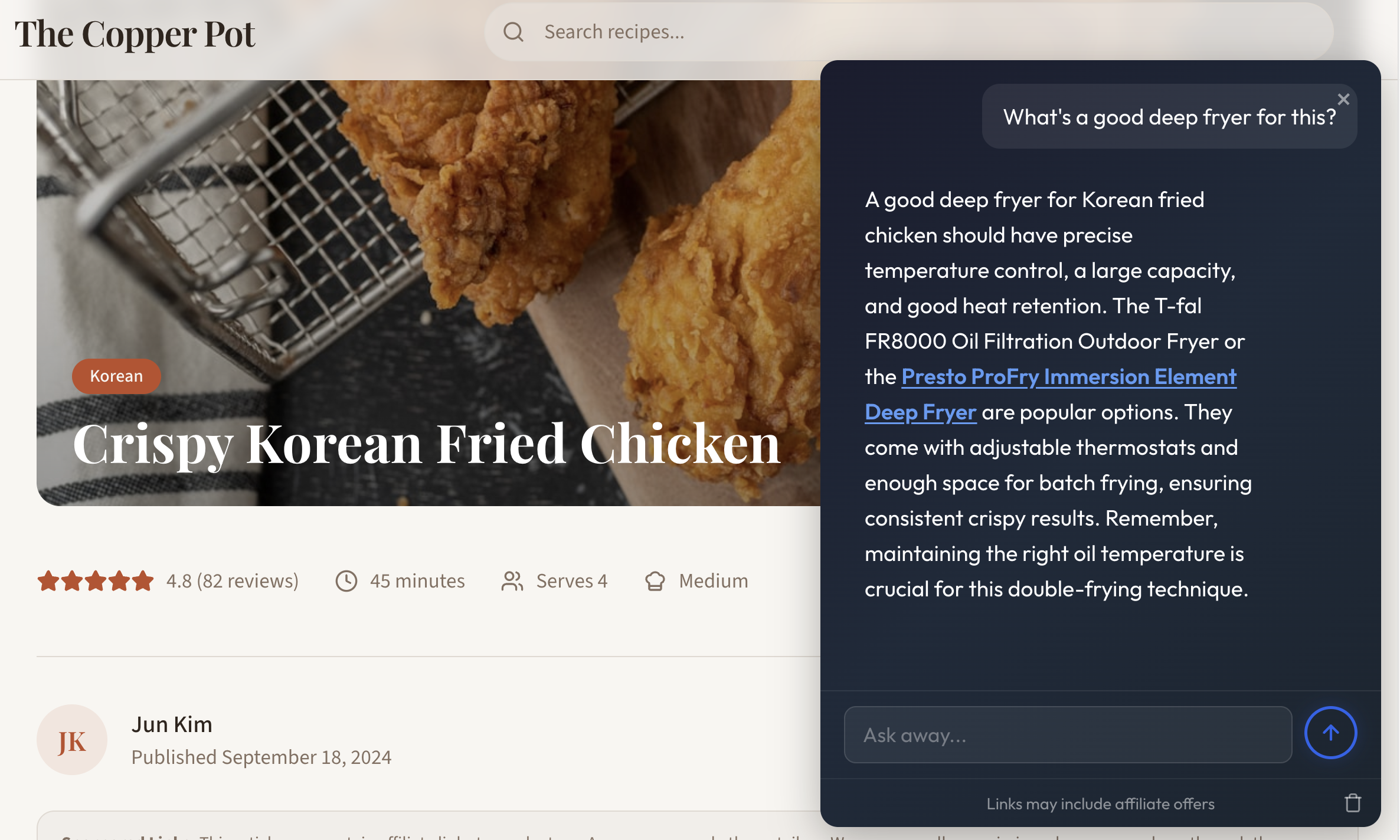 Response containing an Amazon affiliate product link