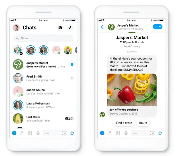Facebook chatbot placement preview